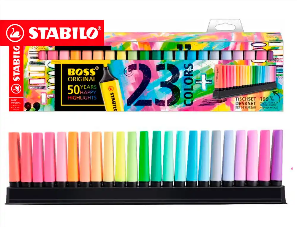 Marcador fluorescente stabilo boss 70 arty line deskset de 23 unidades cores sortidas.