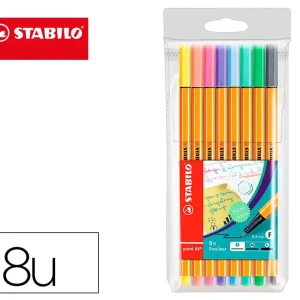 Marcador stabilo ponta de fibra point 88 estojo de 8 cores sortidas pastel.