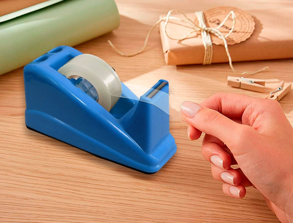 Desenrolador secretaria q-connect plastico para fitas de 33 mt cor Azul 135x58x60 mm. - Image 2