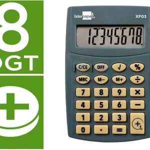 Calculadora liderpapel de bolso xf03 8 digitos pilhas cor cinza 99x64x9 mm.