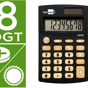 Calculadora liderpapel de bolso xf06 8 digitos solar e pilhas cor preta 98x62x8 mm.