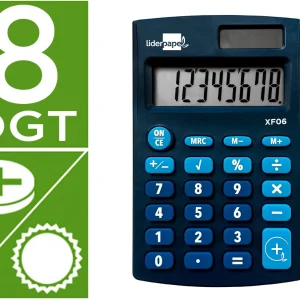 Calculadora liderpapel de bolso xf06 8 digitos solar e pilhas cor azul 98x62x8 mm.