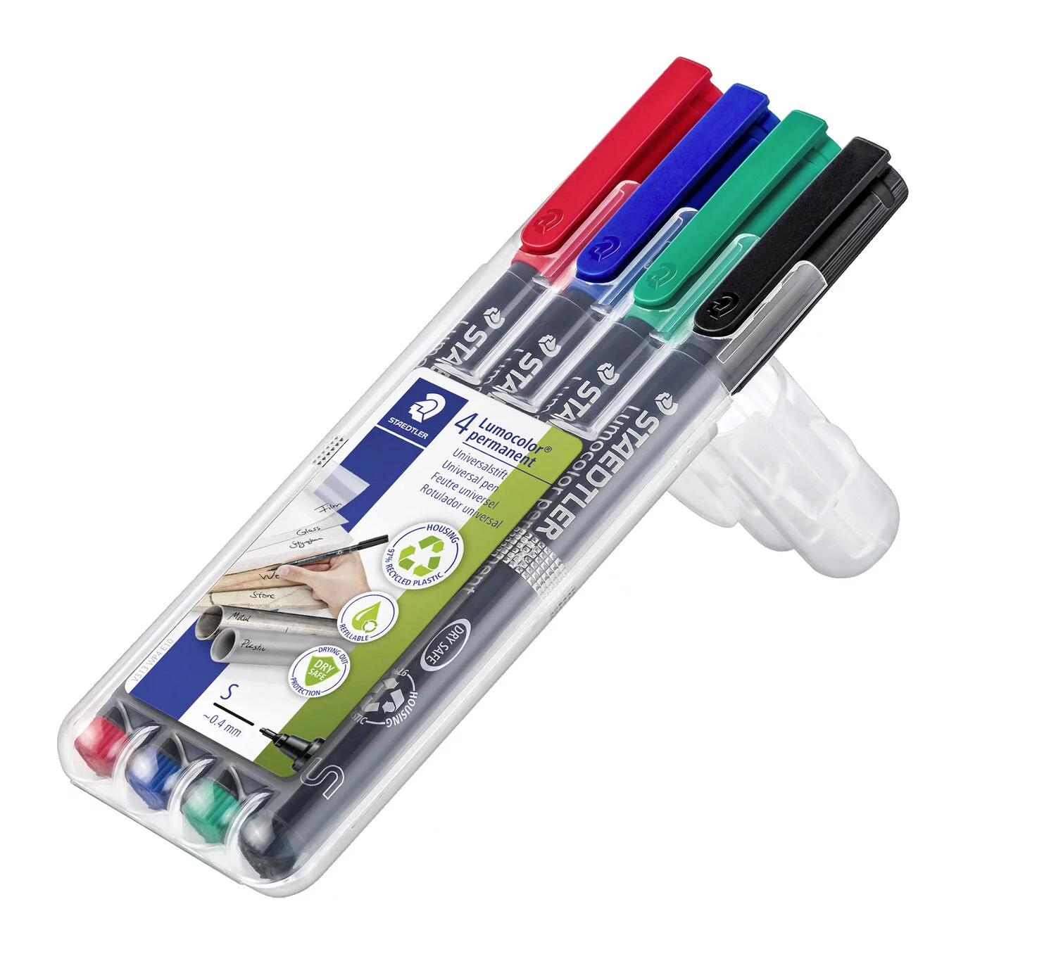 Marcador permanente Staedtler Lumocolor 313 WP4 Azul, Verde, Vermelho, Preto S