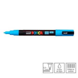 POSCA Marcador PC-3M Ponta Redonda Fina 0,9 a 1,3 mm Azul claro (8)
