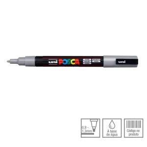 POSCA Marcador PC-3M Ponta Redonda Fina 0,9 a 1,3 mm Prata (26)