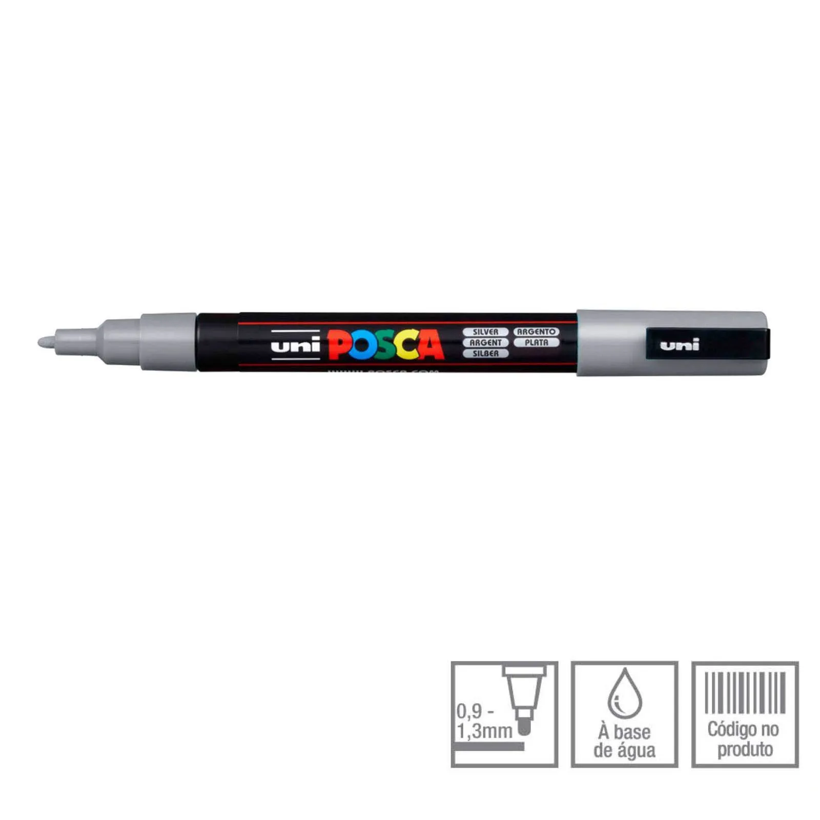 POSCA Marcador PC-3M Ponta Redonda Fina 0,9 a 1,3 mm Prata (26)