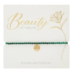 Pulseira - "Beleza da natureza" - banhada a ouro - malaquita - árvore da vida