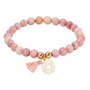 Pulseira de pedra real - "Pedras da natureza" - lepidolita - banhado a prata - flor da vida