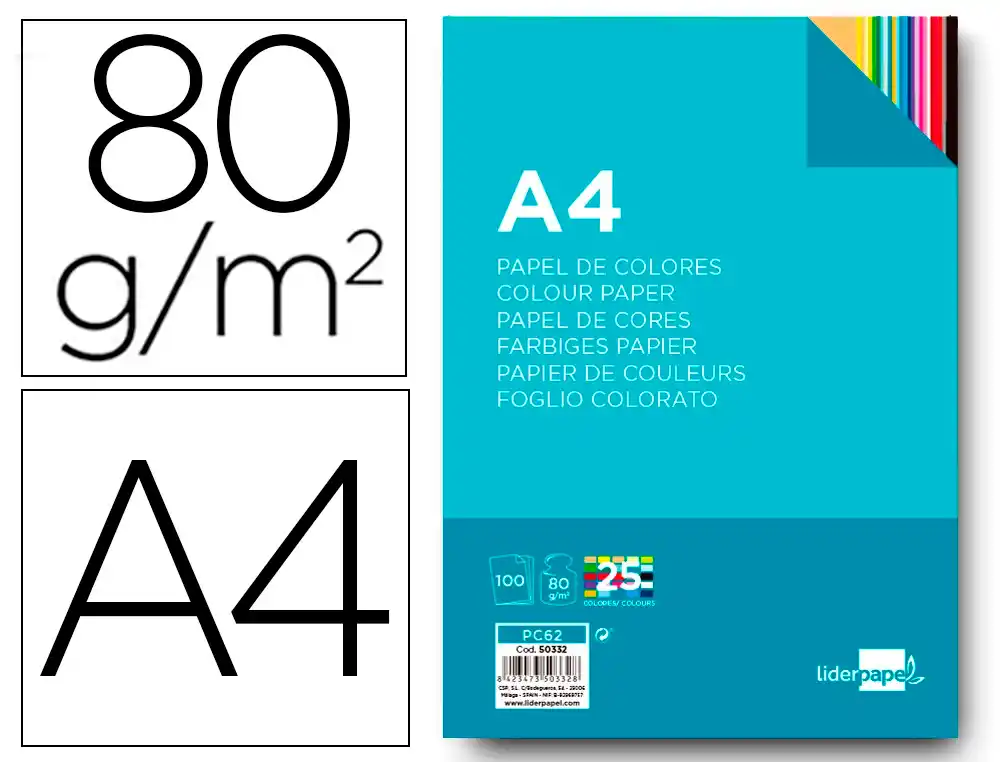 Papel de cor liderpapel din a4 80 gr