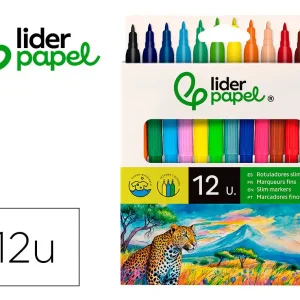 Marcador liderpapel feltro slim caixa 12 cores.