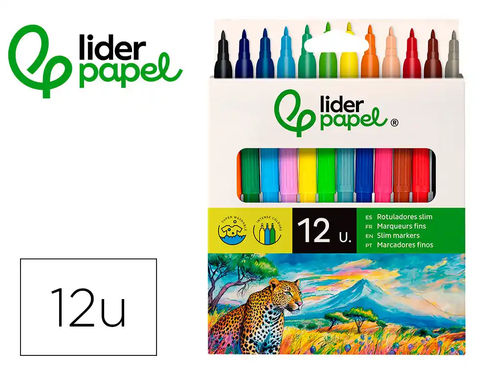 Marcador liderpapel feltro slim caixa 12 cores.