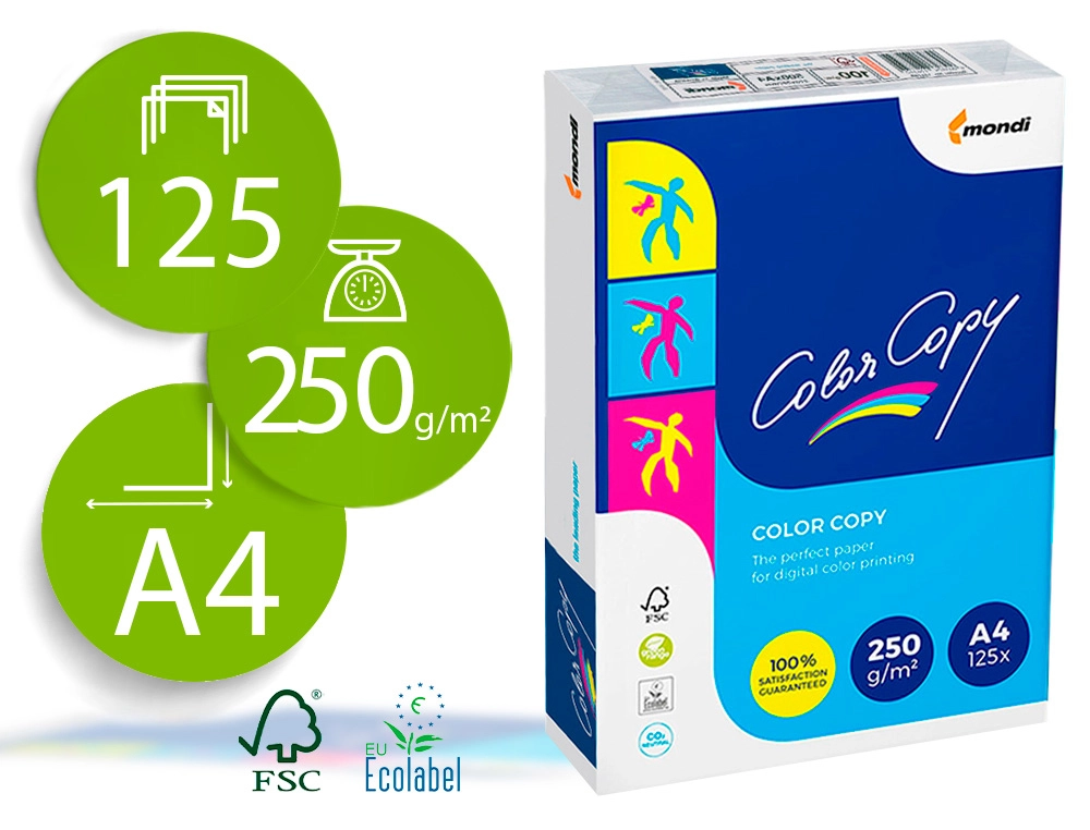 Papel color copy brilhante din a4 250 gr embalagem de 125 folhas.