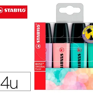 Marcador fluorescente stabilo boss 70 pastel estojo de 4 unidades sortidas.