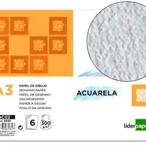 PAPEL AGUARELA LIDERPAPEL DIN A3 300 GR EMBALAGEM DE 6 FOLHAS