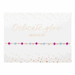 Pulseira "Delicate Glow" - aço inoxidável banhado a ouro rosa - Rosa-Turquesa