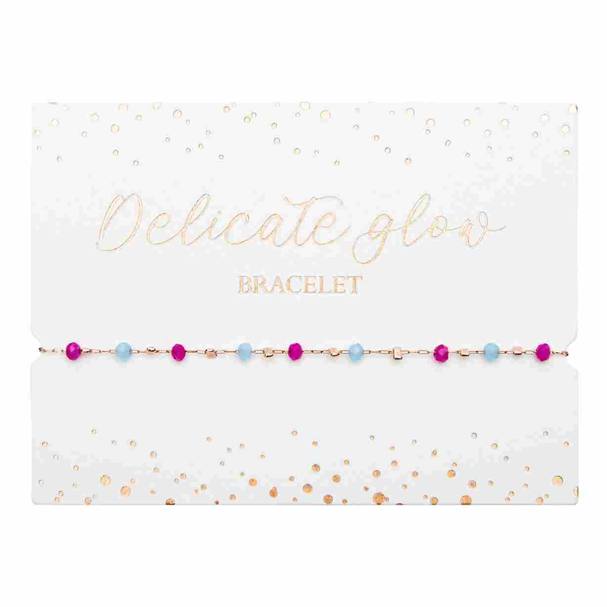 Pulseira "Delicate Glow" - aço inoxidável banhado a ouro rosa - Rosa-Turquesa