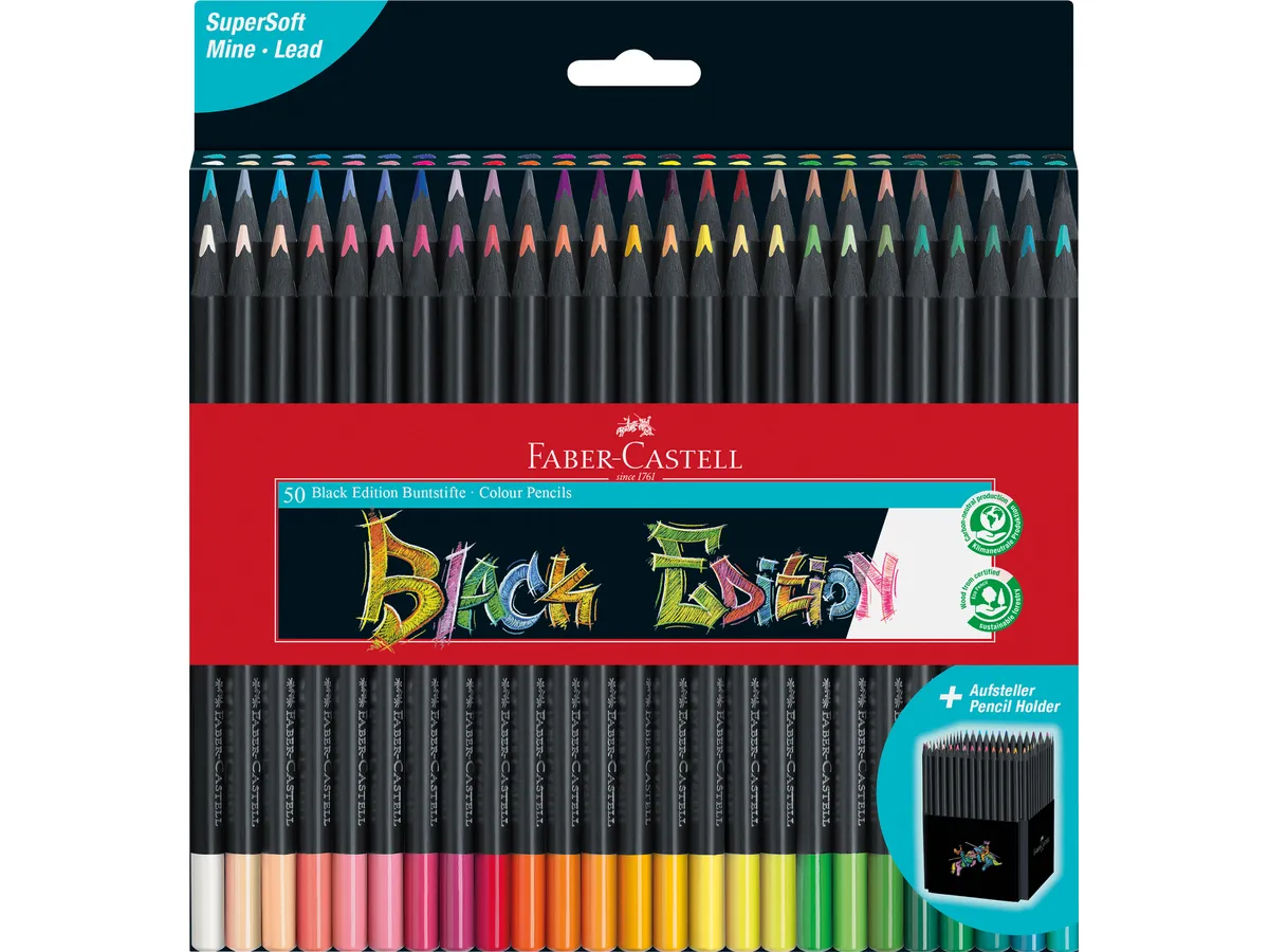 Lápis de Cor Faber-Castell Black Edition - 100 Unidades
