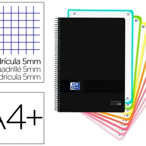 Caderno espiral Oxford ebook 8 capa plástica DIN A4+ 160 h grade 5 mm preto