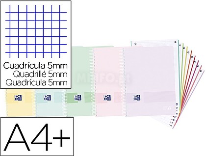 Caderno Microperfurado Europeanbook8 A4+ Capa de Plástico 160 Folhas Quadricolado