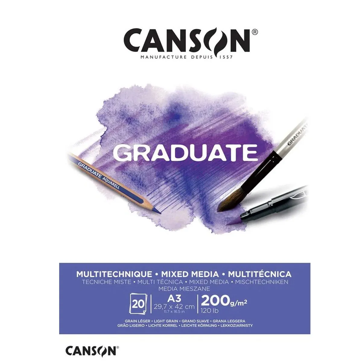 Canson Graduate - Bloco Aguarela 20 folhas 200gr A3