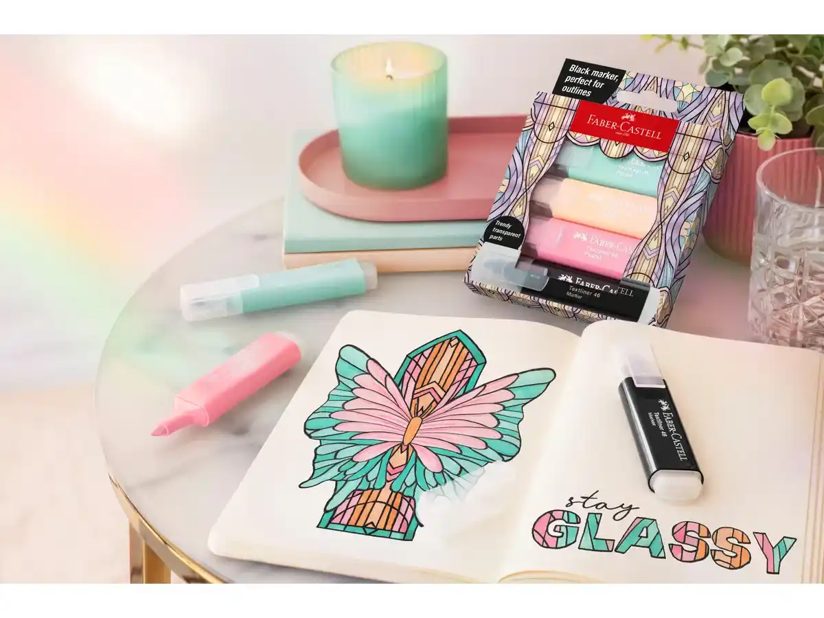 Marcador Faber Castell Textliner 46 Glassy, 4 cores pastel - Image 2