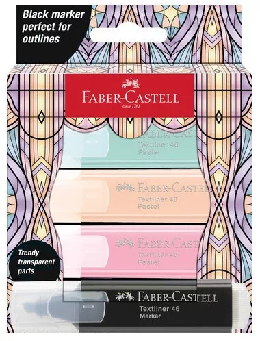 Marcador Faber Castell Textliner 46 Glassy, 4 cores pastel