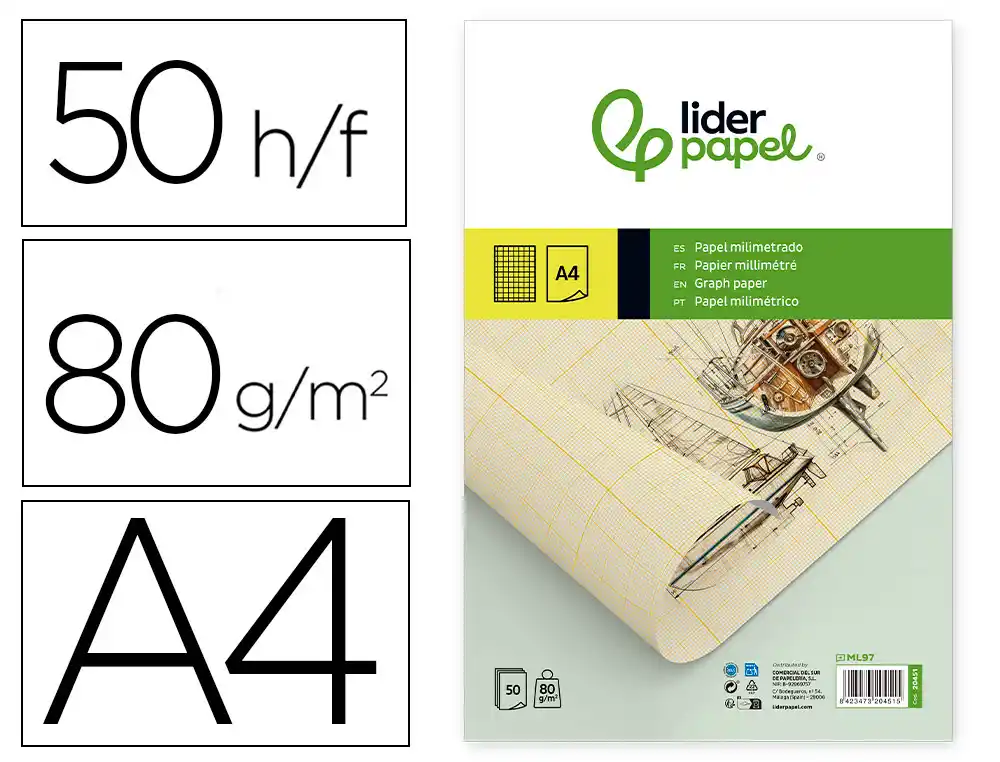 BLOCO PAPEL MILIMETRICO LIDERPAPEL DIN A4 50 FOLHAS 80 GR