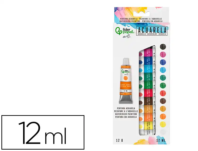 PINTURA DE AGUARELA LIDERPAPEL CAIXA DE 12 TUBOS
